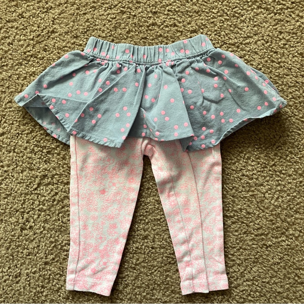 Carter's Chambray and Pink Polka Dot Skirt with Attached Leggings
